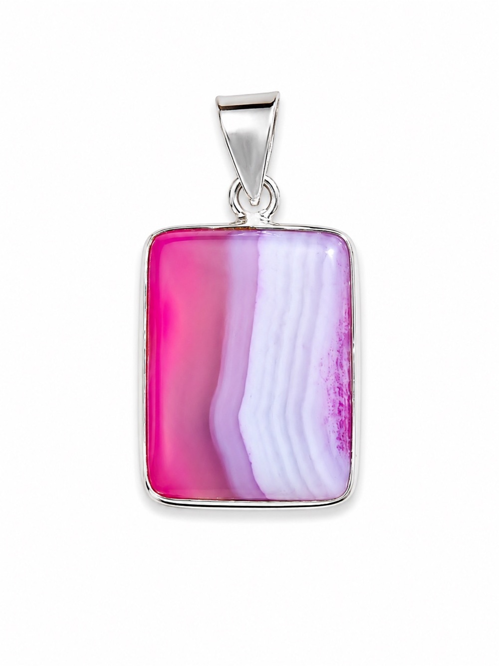 Sterling Silver Pink Agate Rectangle Pendant